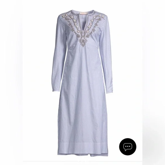 TORY BURCH EMBELLISHED STRIPE STEP HEM MIDI TUNIC DRESS - Picture 2 of 9